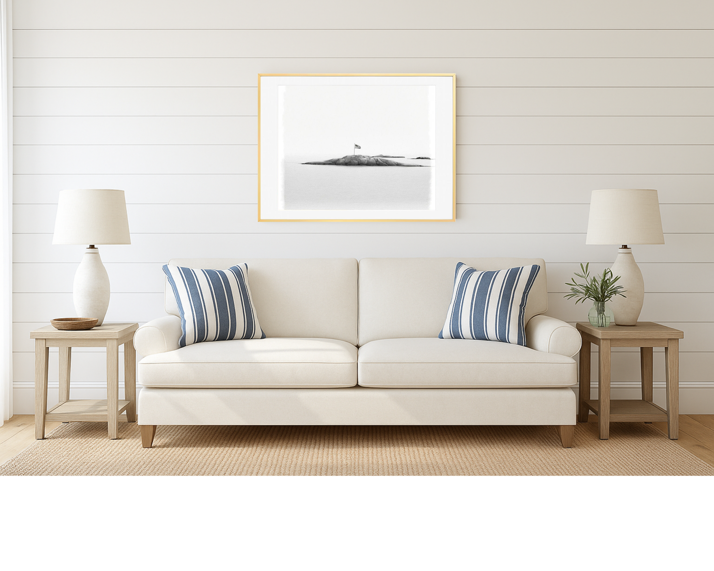 Bar Rock, Minot Beach (Black and White Edition) – 16x20 Framed Watercolor-Style Print