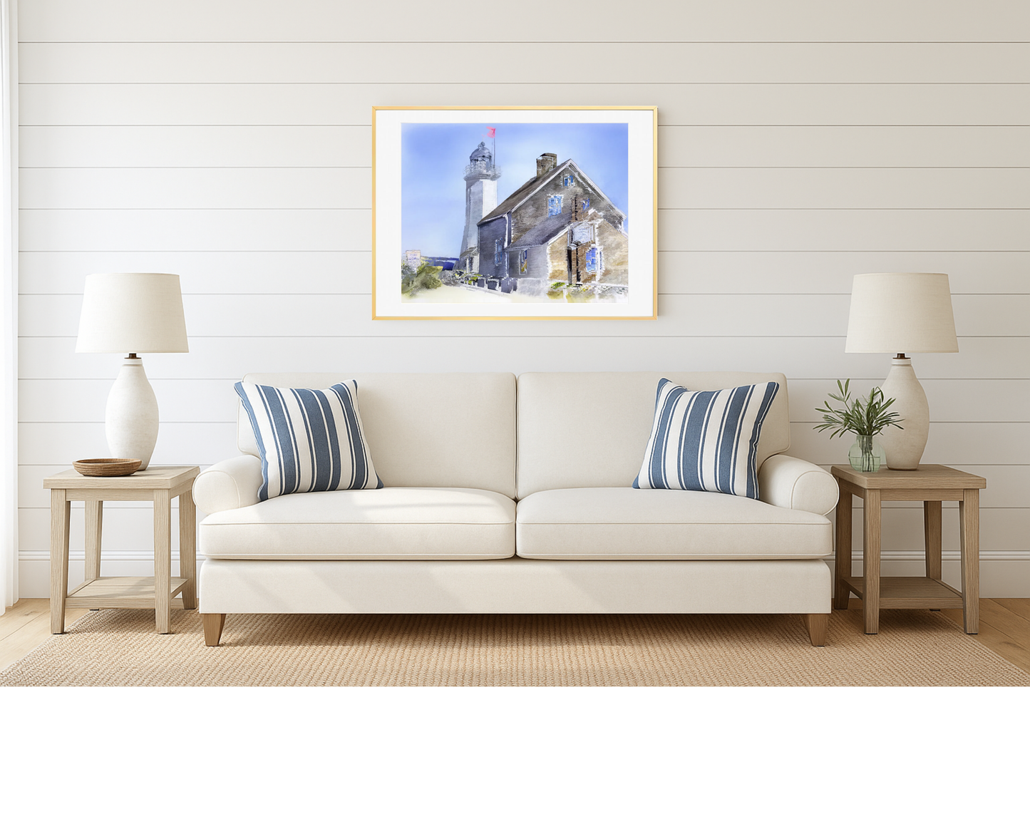 Scituate Lighthouse – 16x20 Framed Watercolor-Style Print