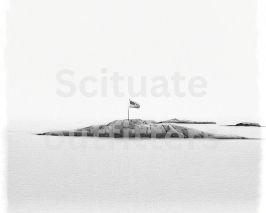 Bar Rock, Minot Beach (Black and White Edition) – 16x20 Framed Watercolor-Style Print